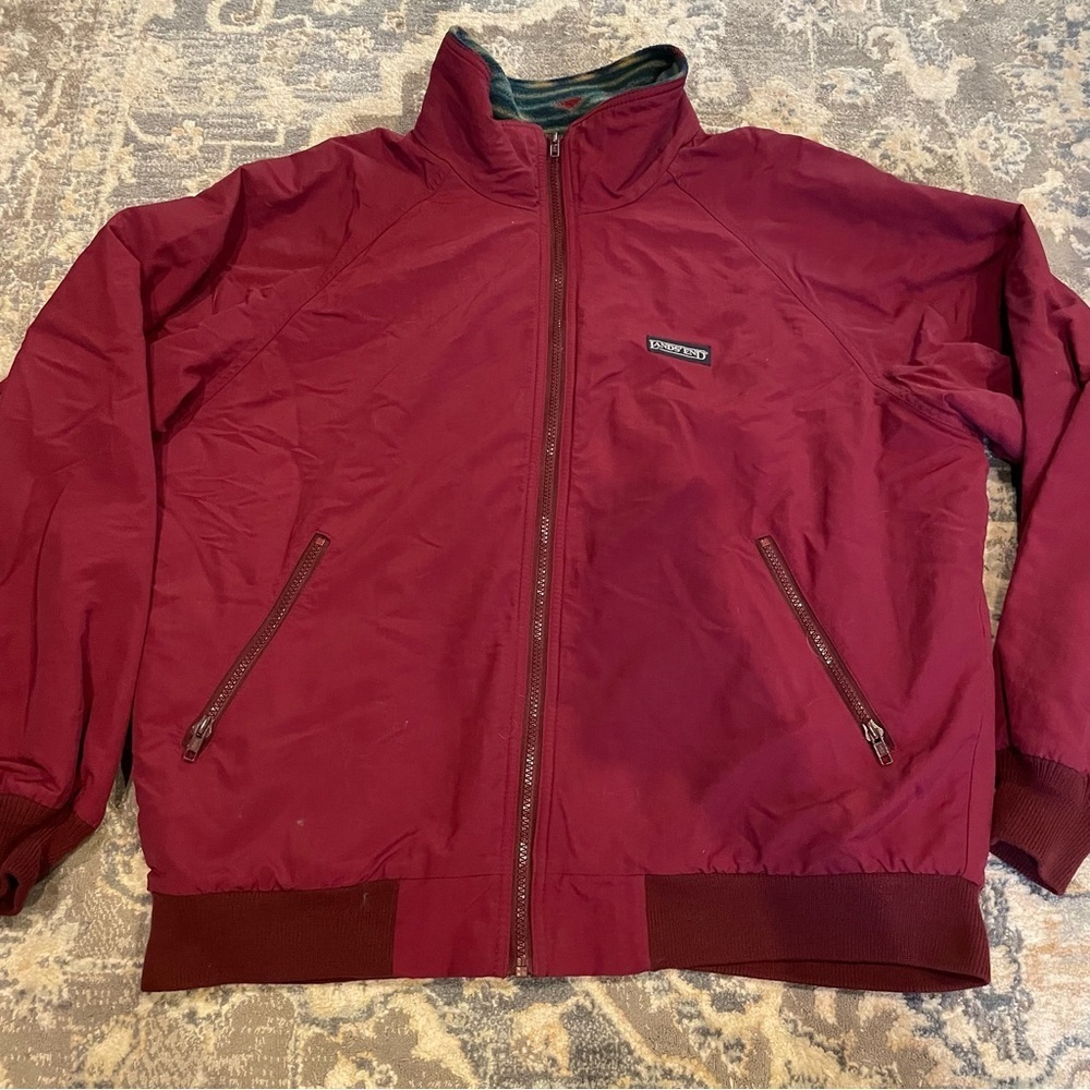 Burgundy Red Lands End Bomber Jacket